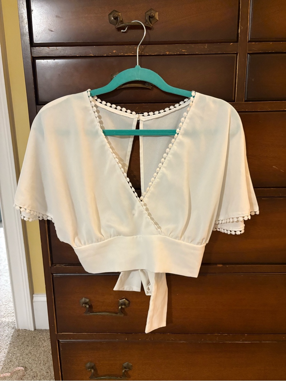 SHEIN white Wrap Crop Top with Pom Trim